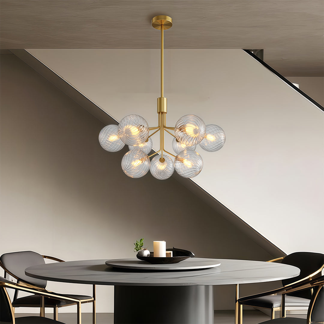 Glass Ball Chandelier — Solid Copper, G9, 9-, 12-, or 18-Light, Copper / Nickel / Black