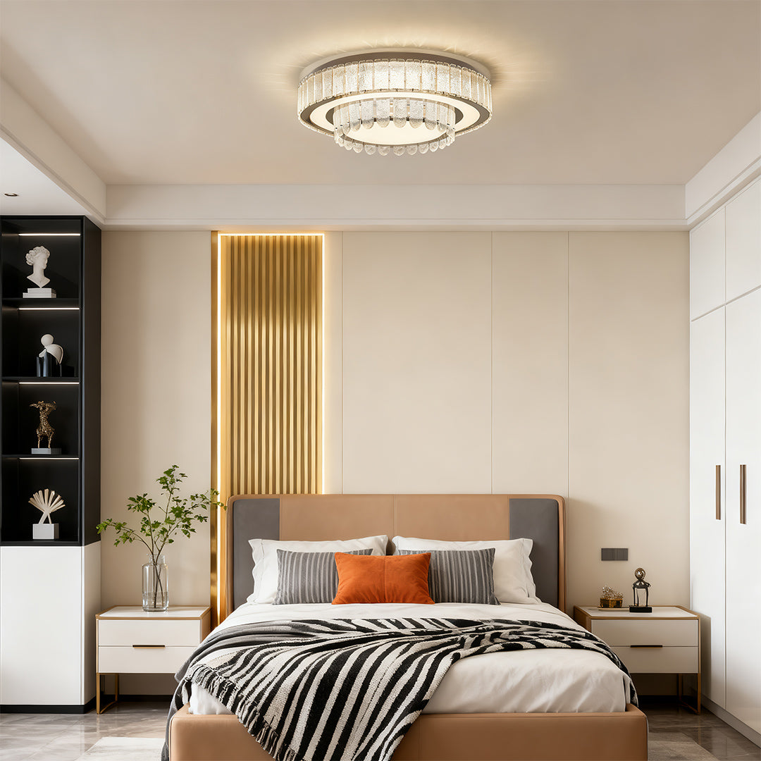 Modern Crystal Flush-Mount Light — Stainless Steel, Round/Square/Rectangle, 3-Step Dimming, LED