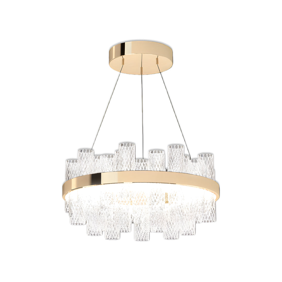 Crackled Glass Modern Chandelier — Champagne Gold, Three-Color Dimming, LED, 47.2" Cable