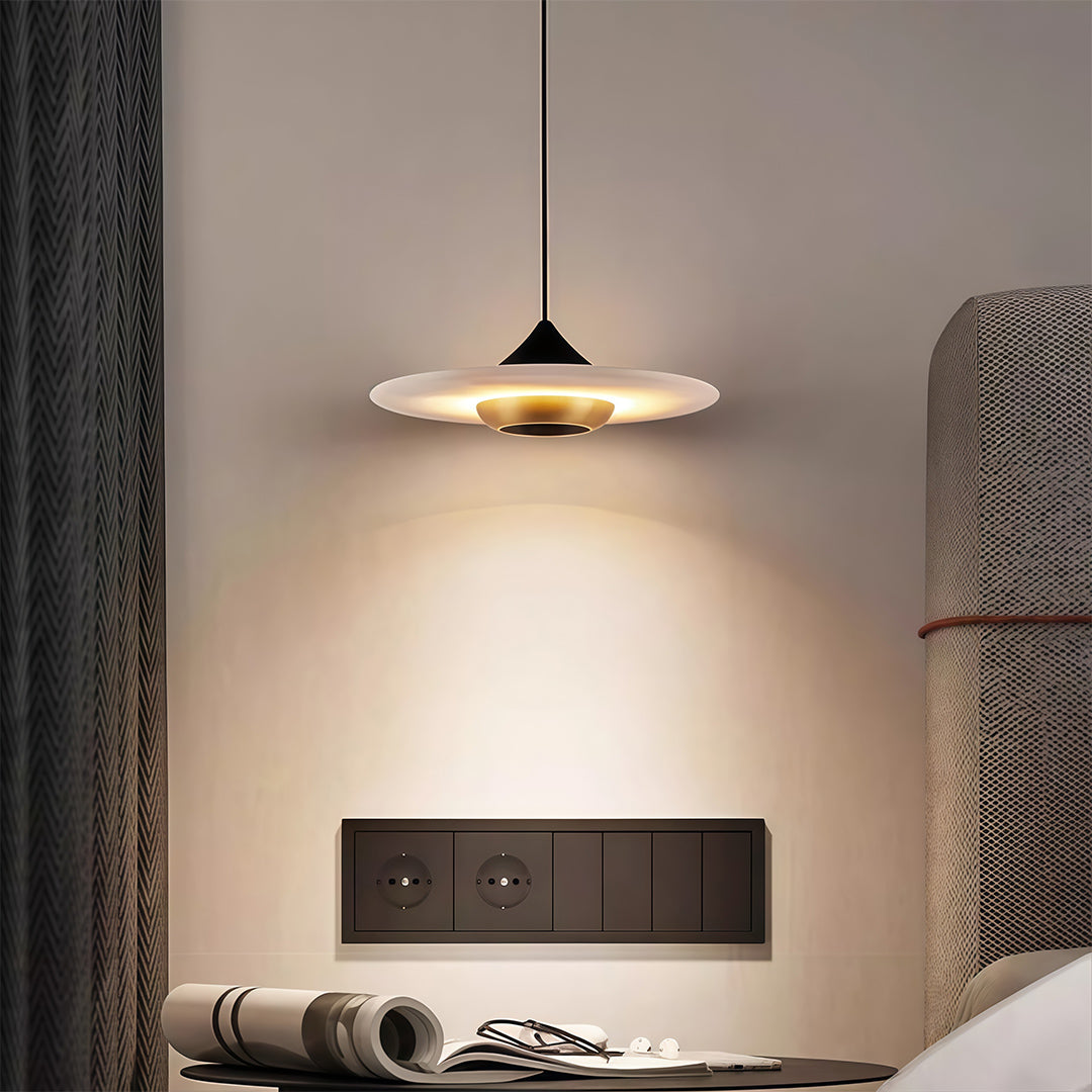 UFO Marble Pendant Light — Black Aluminum, 6.5W LED Warm White (3000K), 10.1" Diameter