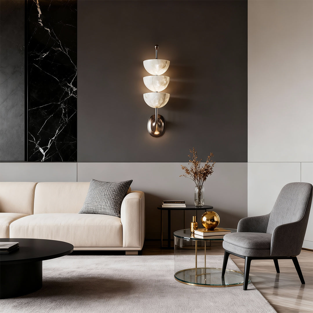Minimalist Marble and Copper LED Wall Sconce — 6.5W Warm White, 21.7", Hardwired