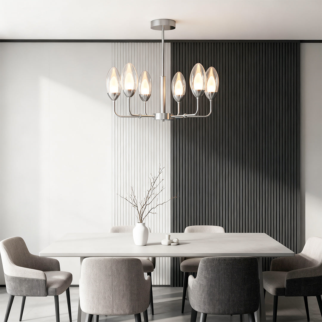 Modern Minimalist Copper Chandelier — Full-Copper Frame, Transparent Glass, G9, 6-, 8-, or 10-Light