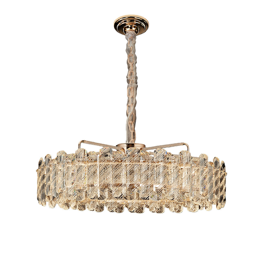 Crystal Chandelier — Champagne Gold Carbon Steel, LED, Dual-Color Dimming, Six Configurations, Adjustable 31.5" Cord