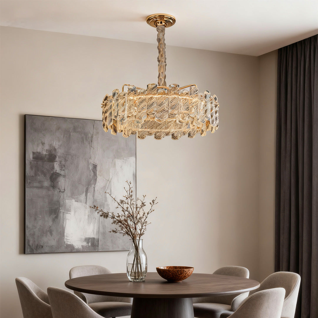 Crystal Chandelier — Champagne Gold Carbon Steel, LED, Dual-Color Dimming, Six Configurations, Adjustable 31.5" Cord