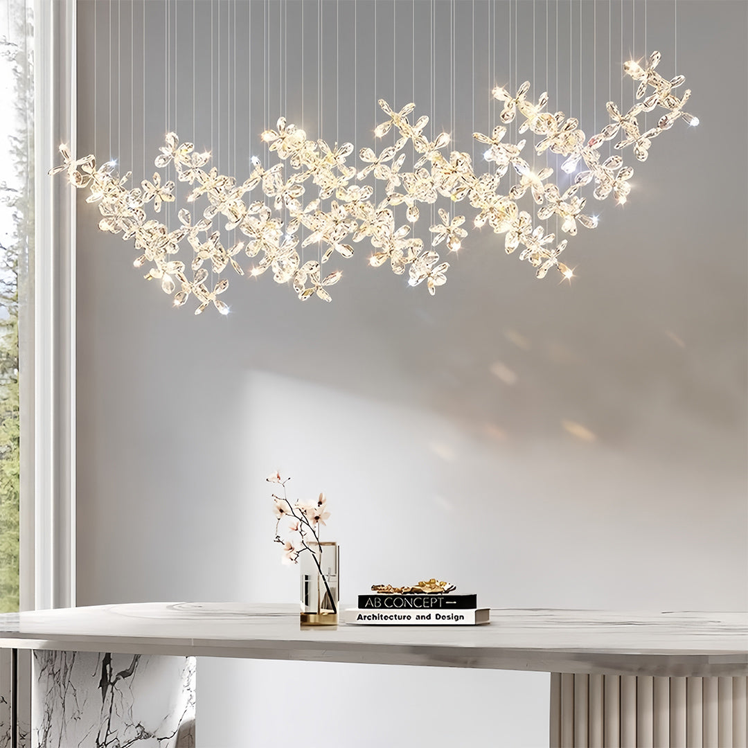 Crystal Flower Island Chandelier — Chrome Stainless Steel, 30W LED, 3-Step Dimming, 39.4" Wide