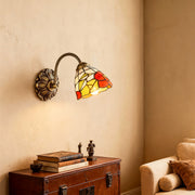 Stained Glass Wall Sconce — Brass with Copper Finish, E27, 12.2" W, Vintage Country