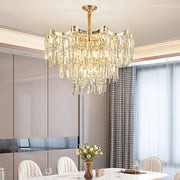 Tiered Waterfall Crystal Chandelier — Gold, K9 Crystal, Three-Color Dimming, 23.6" or 31.5"