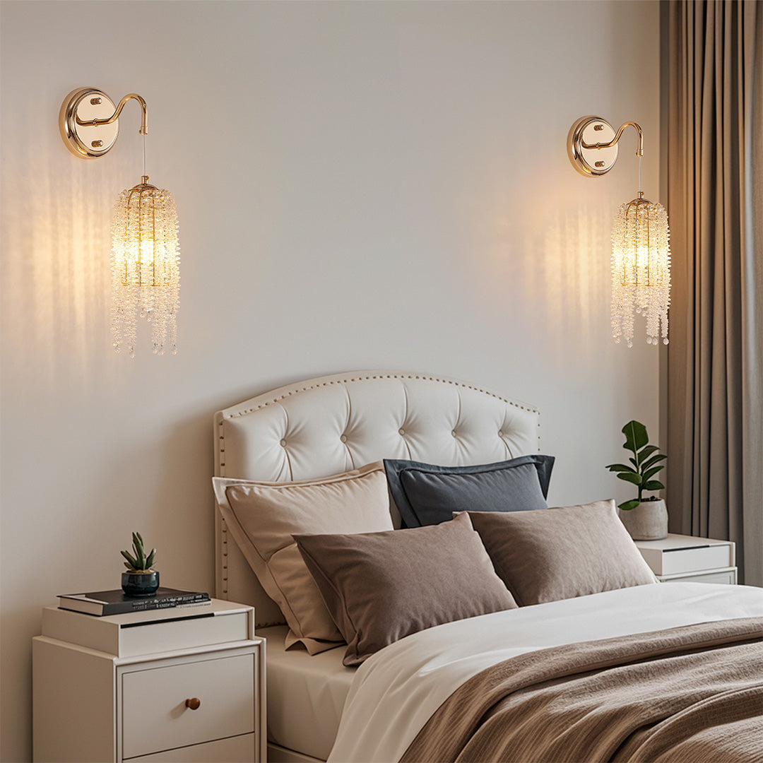 Crystal Accent Diffused Wall Sconce — Gold Hardware, E12, Hardwired, 7.68" × 16.54"