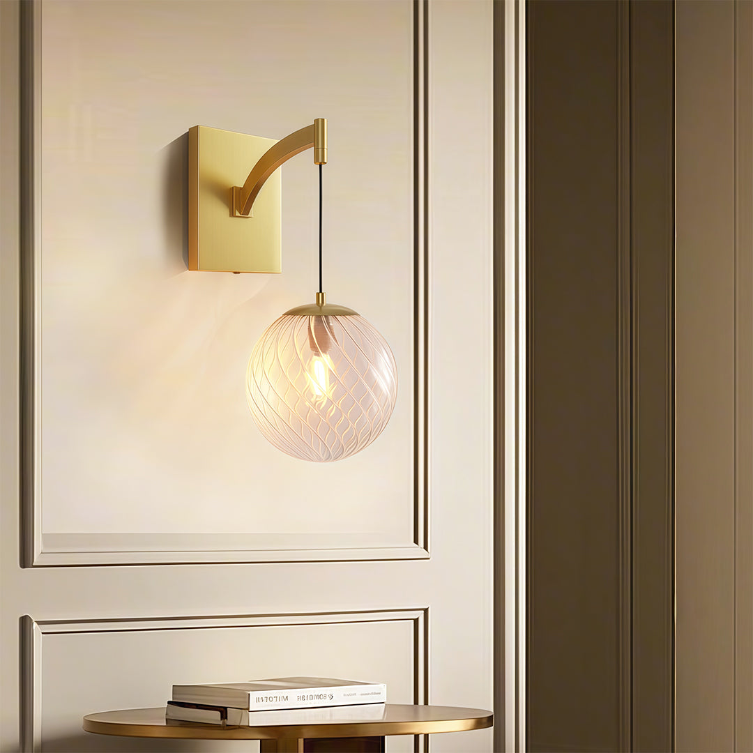 Glass Ball Wall-Mounted Pendant Sconce — Copper Frame, G9, Clear Glass Shade