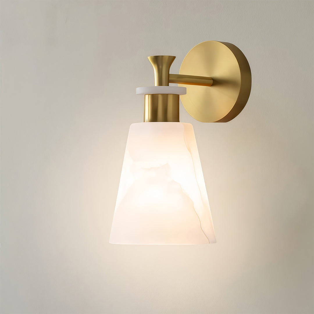 Minimalist Brass and Marble Wall Sconce — Copper Finish, E14, Hardwired