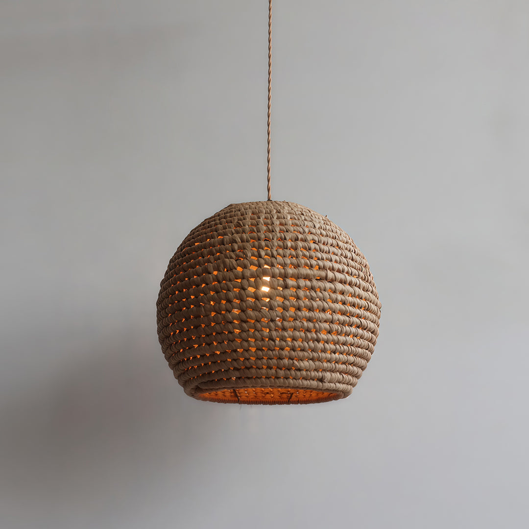 Zen Japanese Paper Pendant — Natural Raffia Shade, Iron Frame, 10W LED E27, 47.2" Adjustable Cord