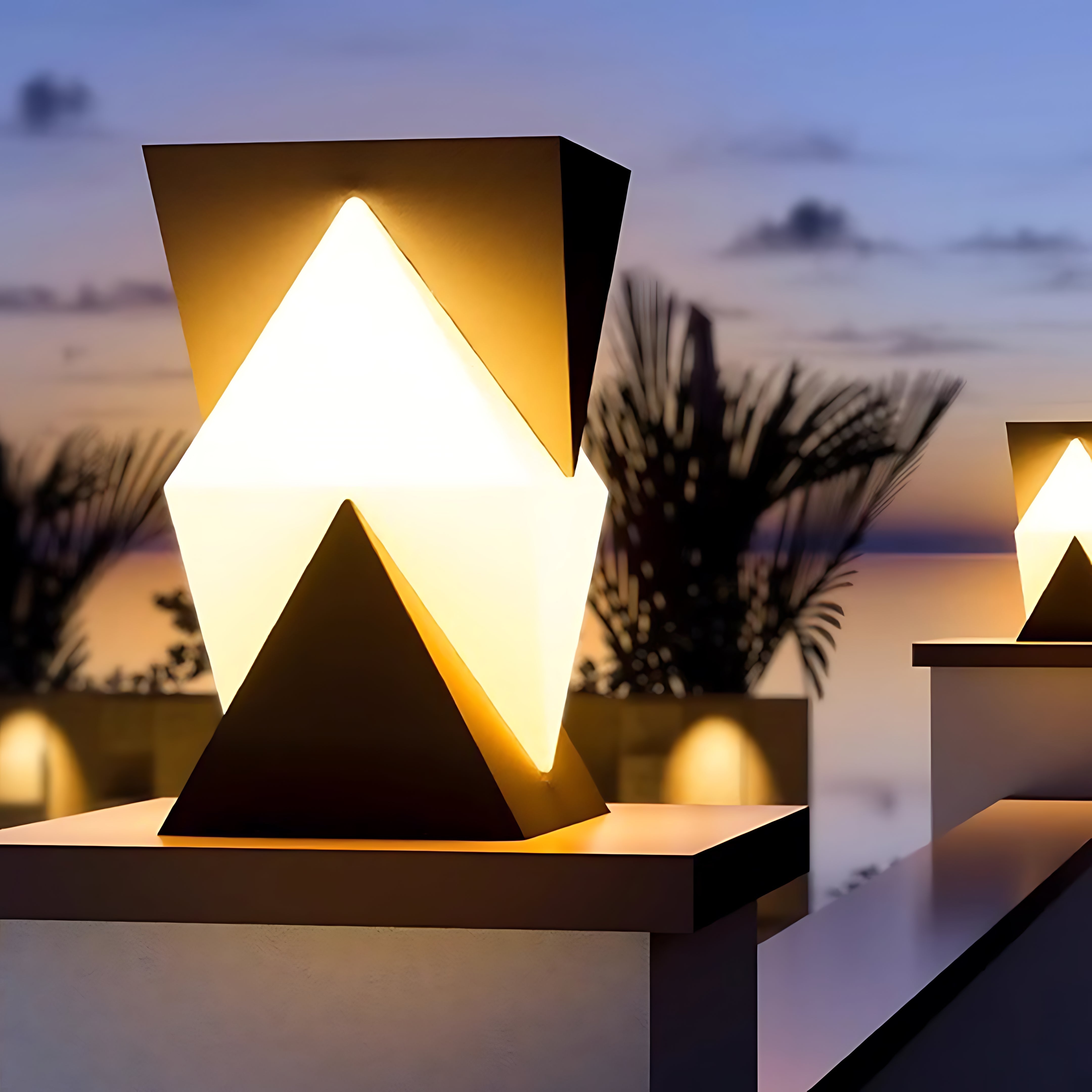Minimalist Geometric Outdoor Pillar Light — Stainless Steel, LED, IP65, Solar or Hardwired, 3000K Warm White