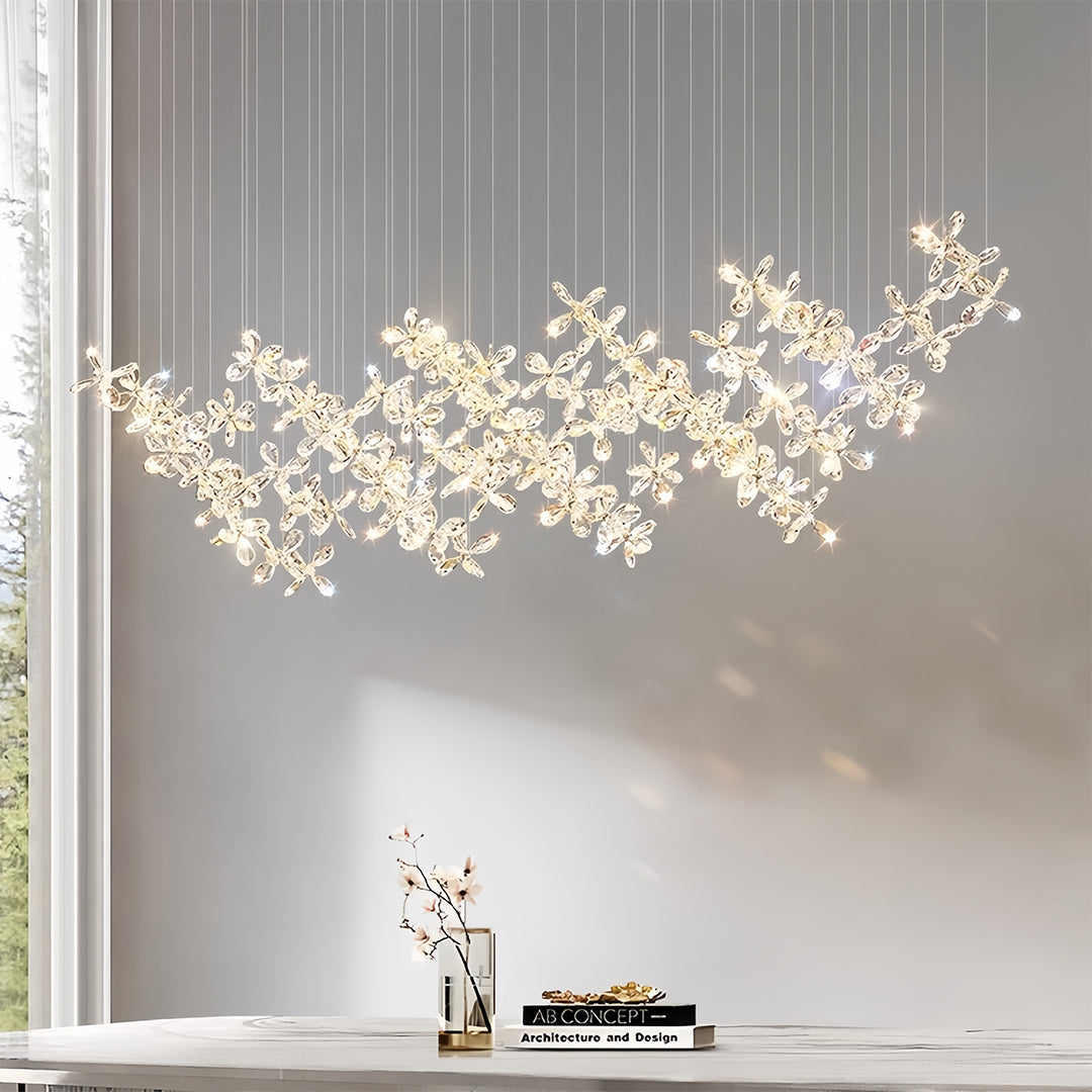 Crystal Flower Island Chandelier — Chrome Stainless Steel, 30W LED, 3-Step Dimming, 39.4" Wide