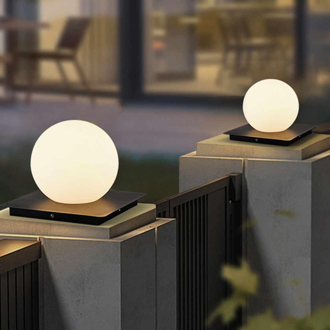 Modern Minimalist Outdoor Pillar Light — Stainless Steel & PE, Sphere / Cube / Cylinder, E27, 5W LED, IP65 Weatherproof