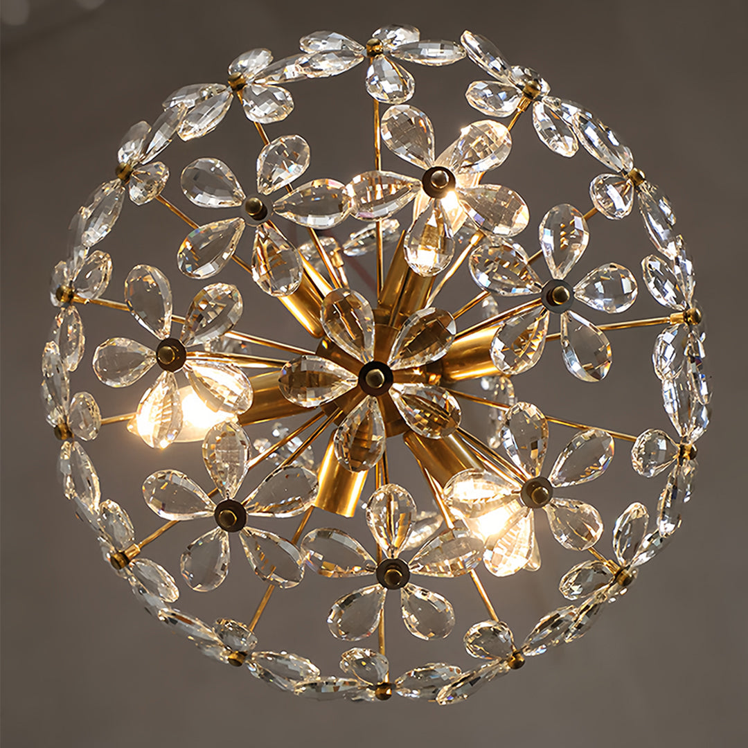 Crystal Flower Chandelier — Iron, French Country, Three-Color Dimming, E14, 45cm / 60cm