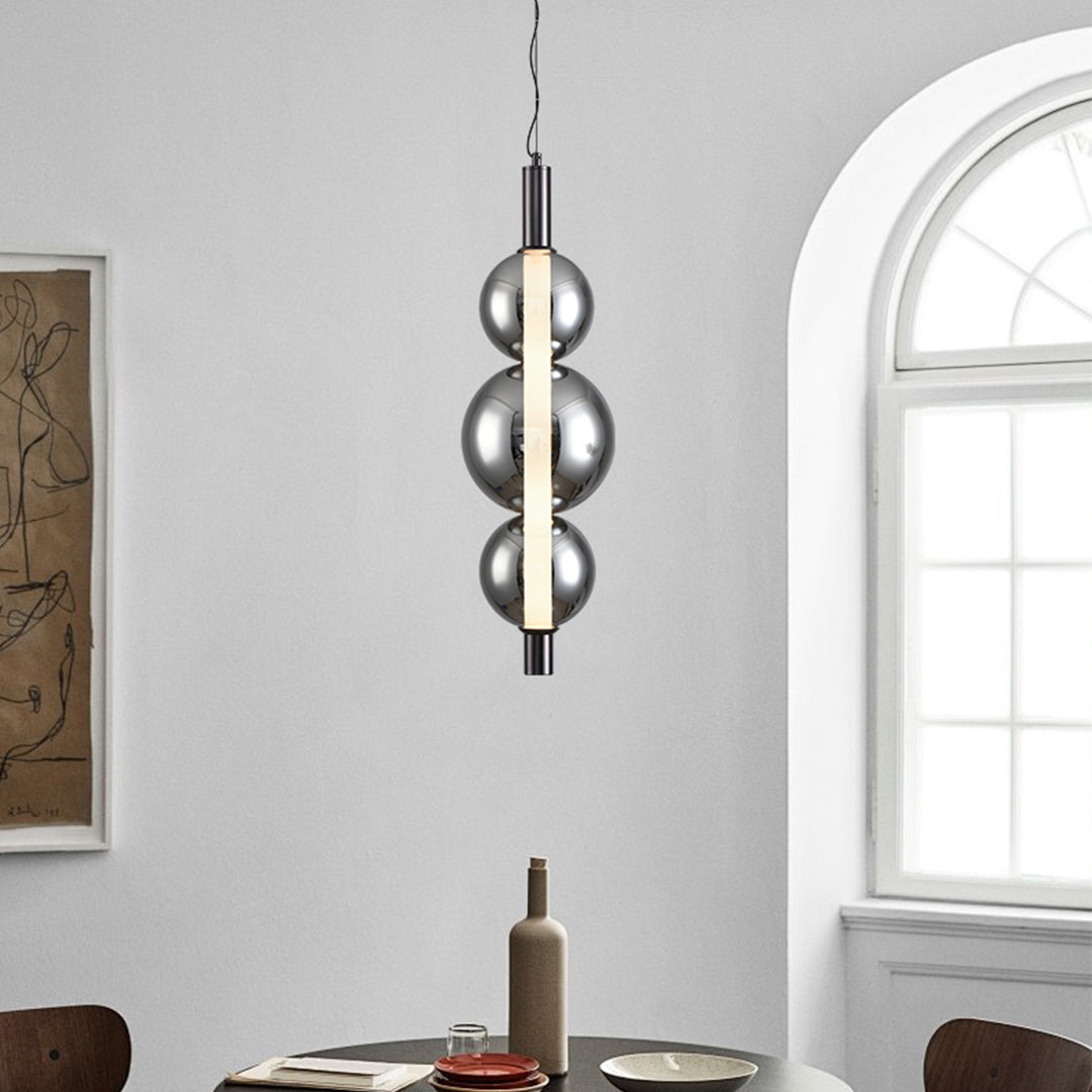 Modern Minimalist Branch Pendant Light — Wrought Iron, Smoke Grey Glass, 1-to-3-Light LED, Three-Color Dimming