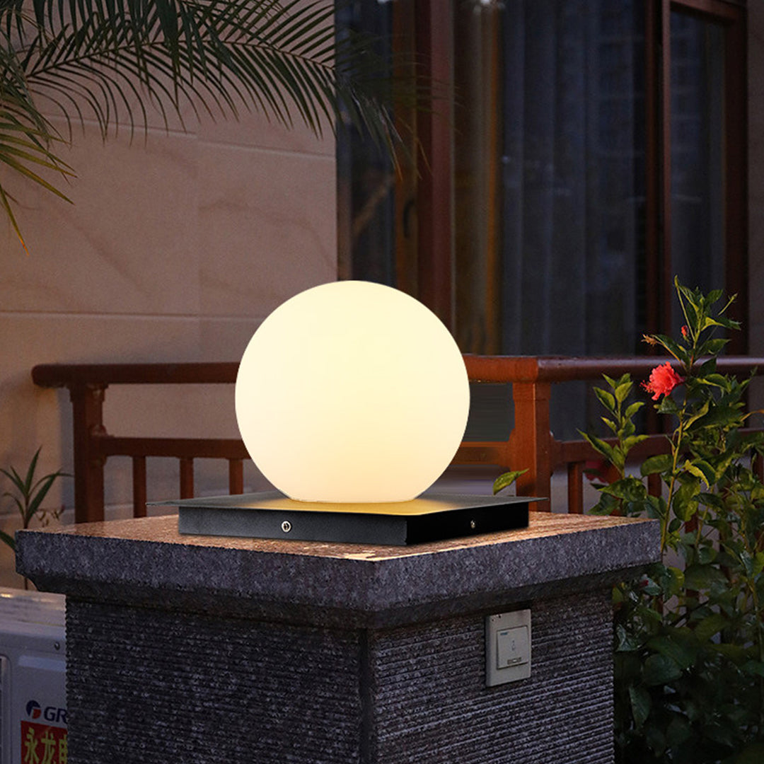 Modern Minimalist Outdoor Pillar Light — Stainless Steel & PE, Sphere / Cube / Cylinder, E27, 5W LED, IP65 Weatherproof