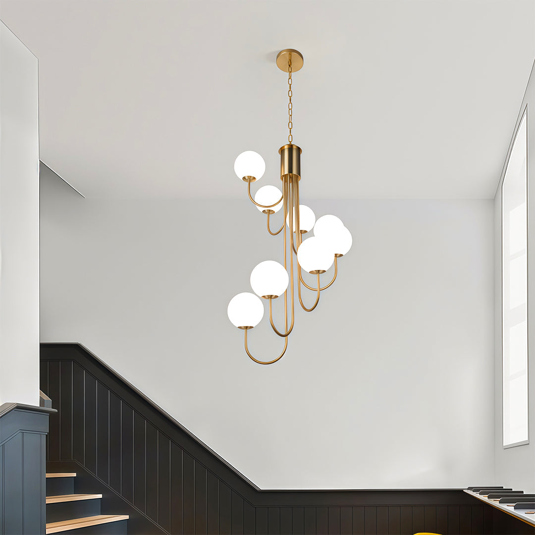 Spiral Globe Chandelier — Wrought Iron and Glass, 8- or 12-Light, Gold or Black, 3-Step Dimming, E14