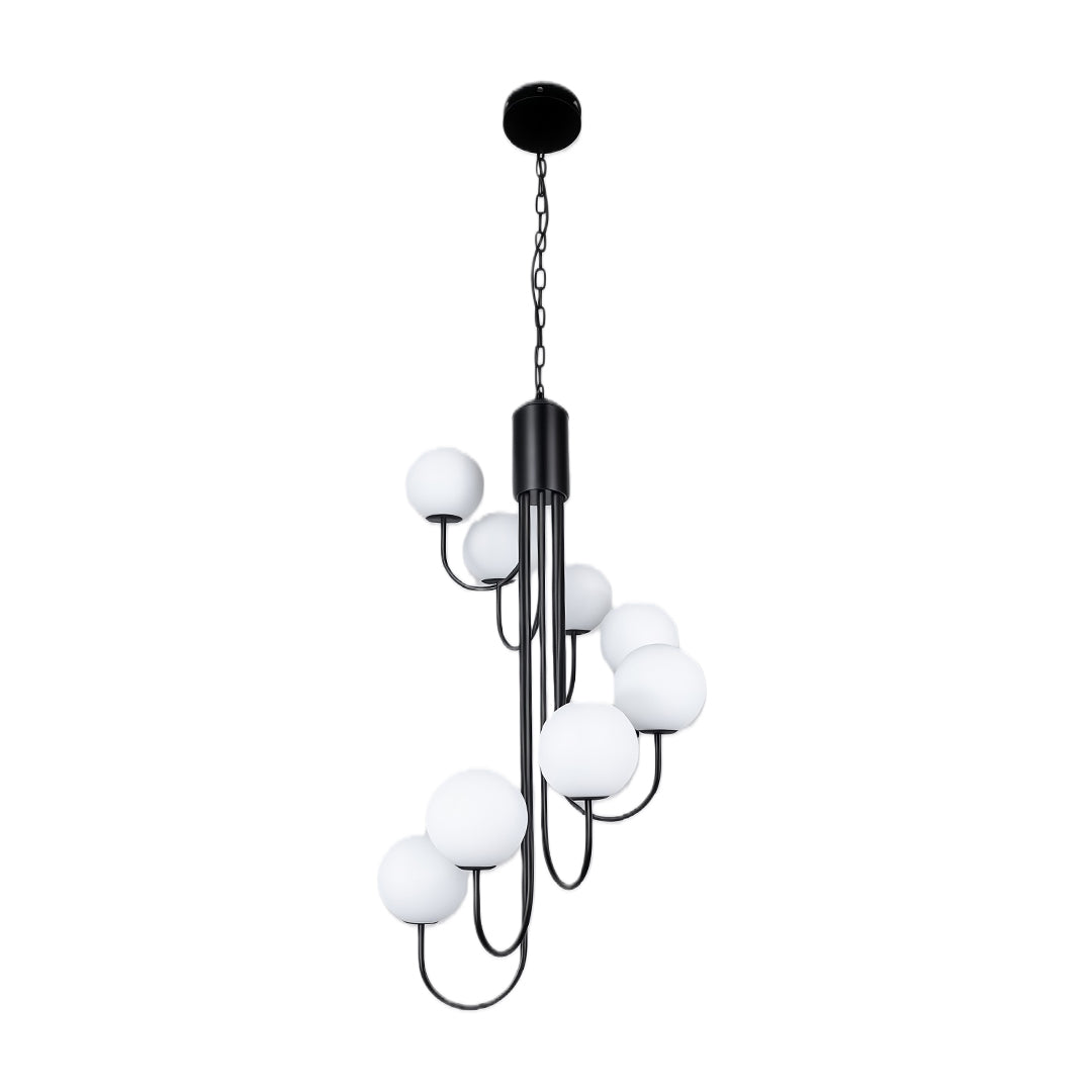 Spiral Globe Chandelier — Wrought Iron and Glass, 8- or 12-Light, Gold or Black, 3-Step Dimming, E14