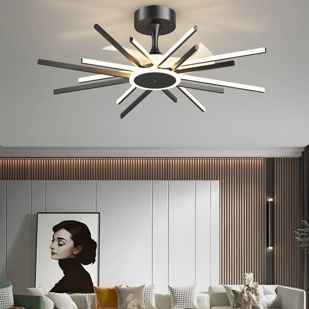 Modern Spiral Linear LED Ceiling Fan in Black and Gold - Quiet Light Fixture Luxe