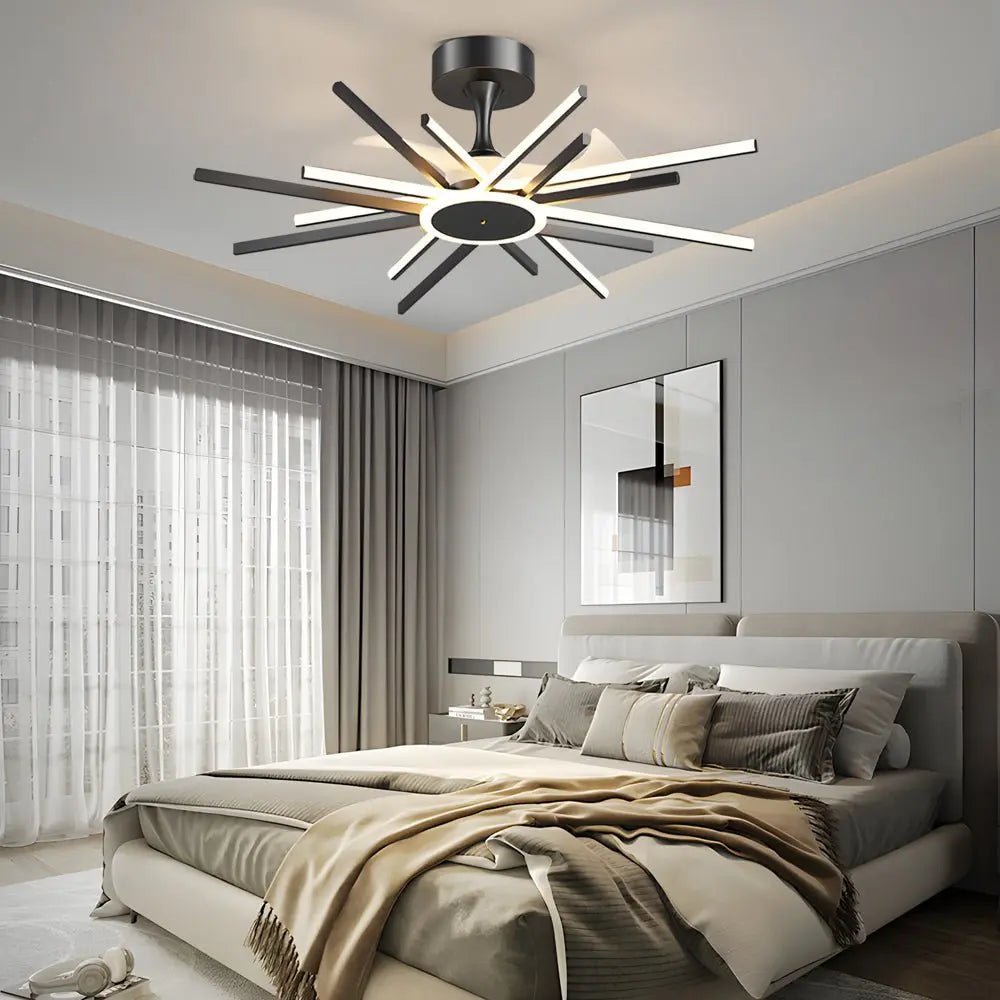 Modern Spiral Linear LED Ceiling Fan in Black and Gold - Quiet Light Fixture Luxe