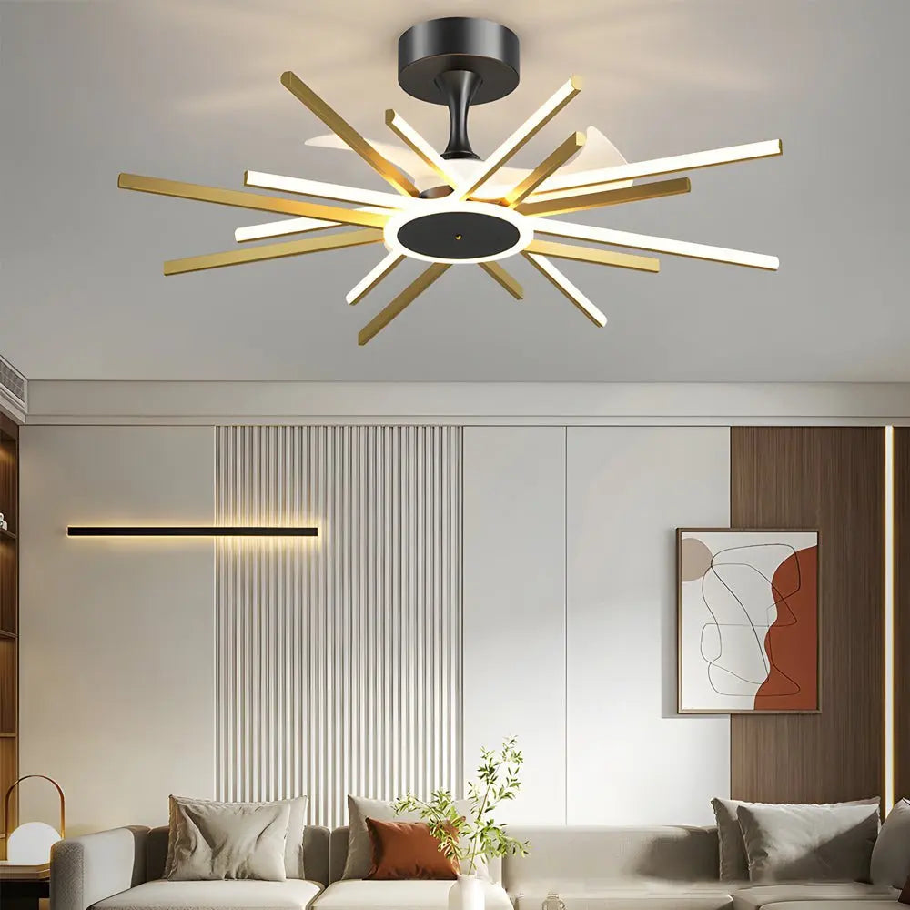 Modern Spiral Linear LED Ceiling Fan in Black and Gold - Quiet Light Fixture Luxe