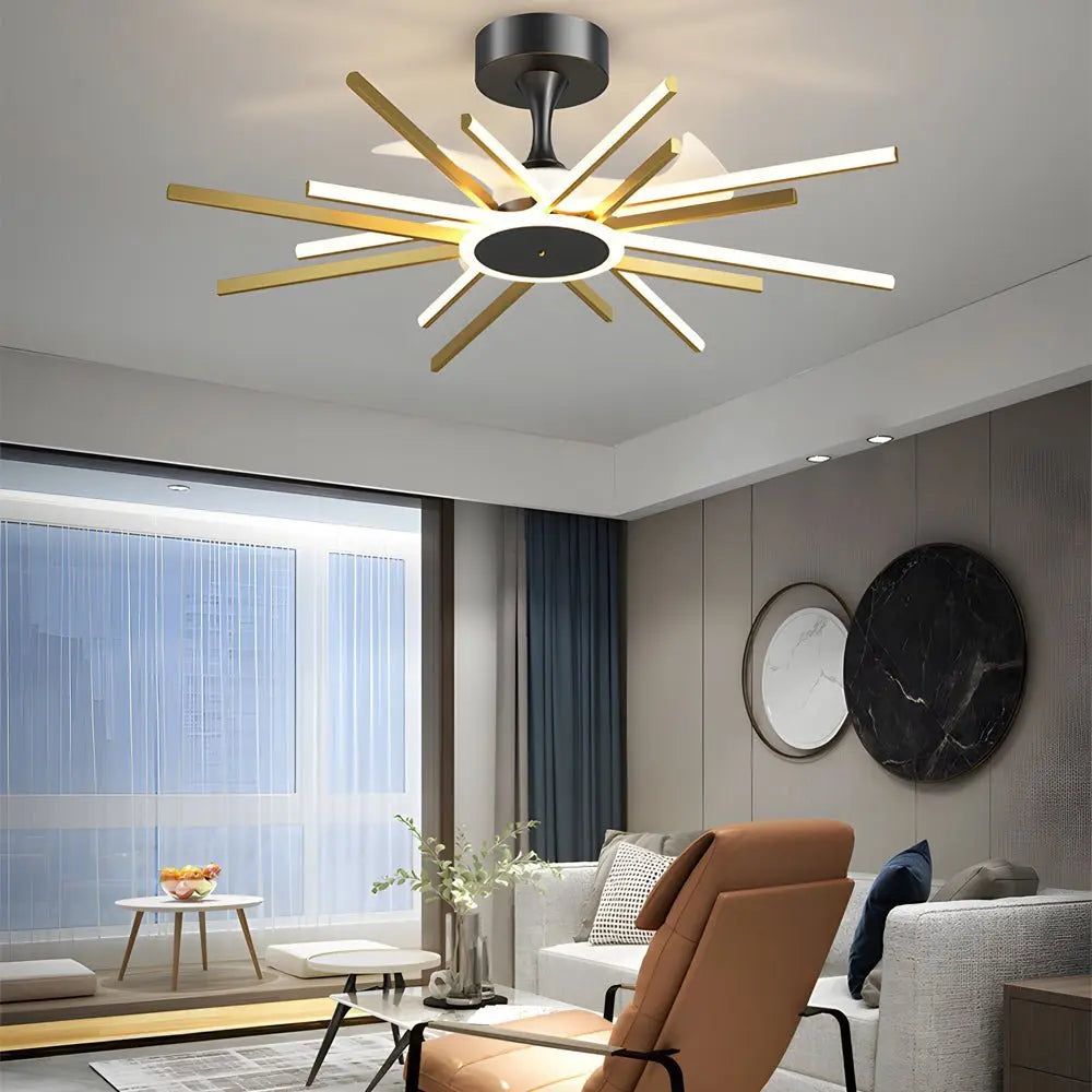 Modern Spiral Linear LED Ceiling Fan in Black and Gold - Quiet Light Fixture Luxe