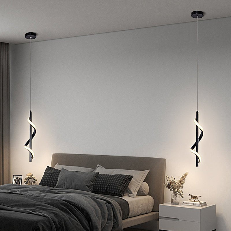 Modern Black Spiral-Strip LED Pendant & Wall Sconce — Three-Step Dimming, 3000K/4500K/6000K, 12W–13W Hardwired