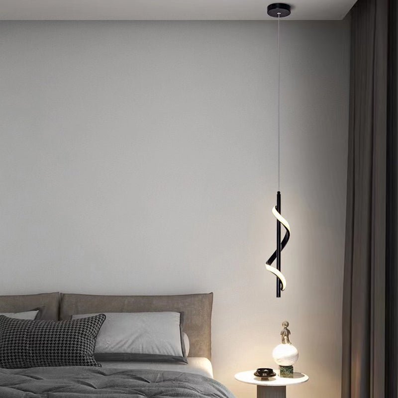 Modern Black Spiral-Strip LED Pendant & Wall Sconce — Three-Step Dimming, 3000K/4500K/6000K, 12W–13W Hardwired