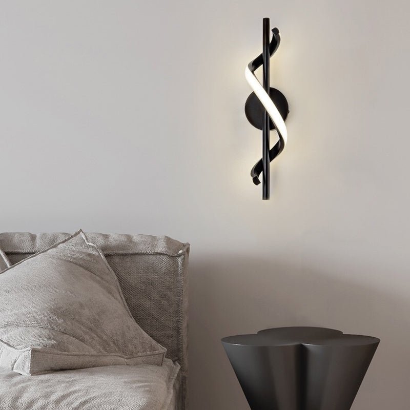 Modern Black Spiral-Strip LED Pendant & Wall Sconce — Three-Step Dimming, 3000K/4500K/6000K, 12W–13W Hardwired