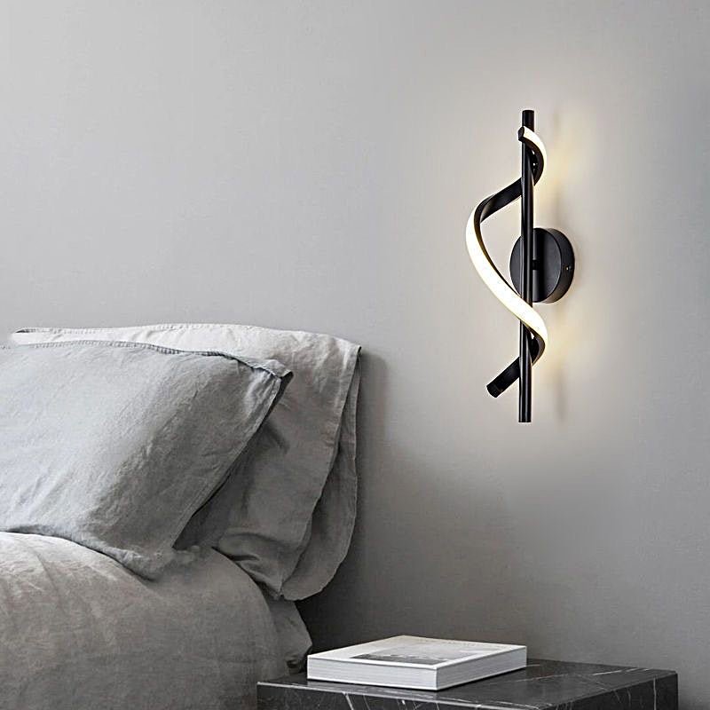 Modern Black Spiral-Strip LED Pendant & Wall Sconce — Three-Step Dimming, 3000K/4500K/6000K, 12W–13W Hardwired