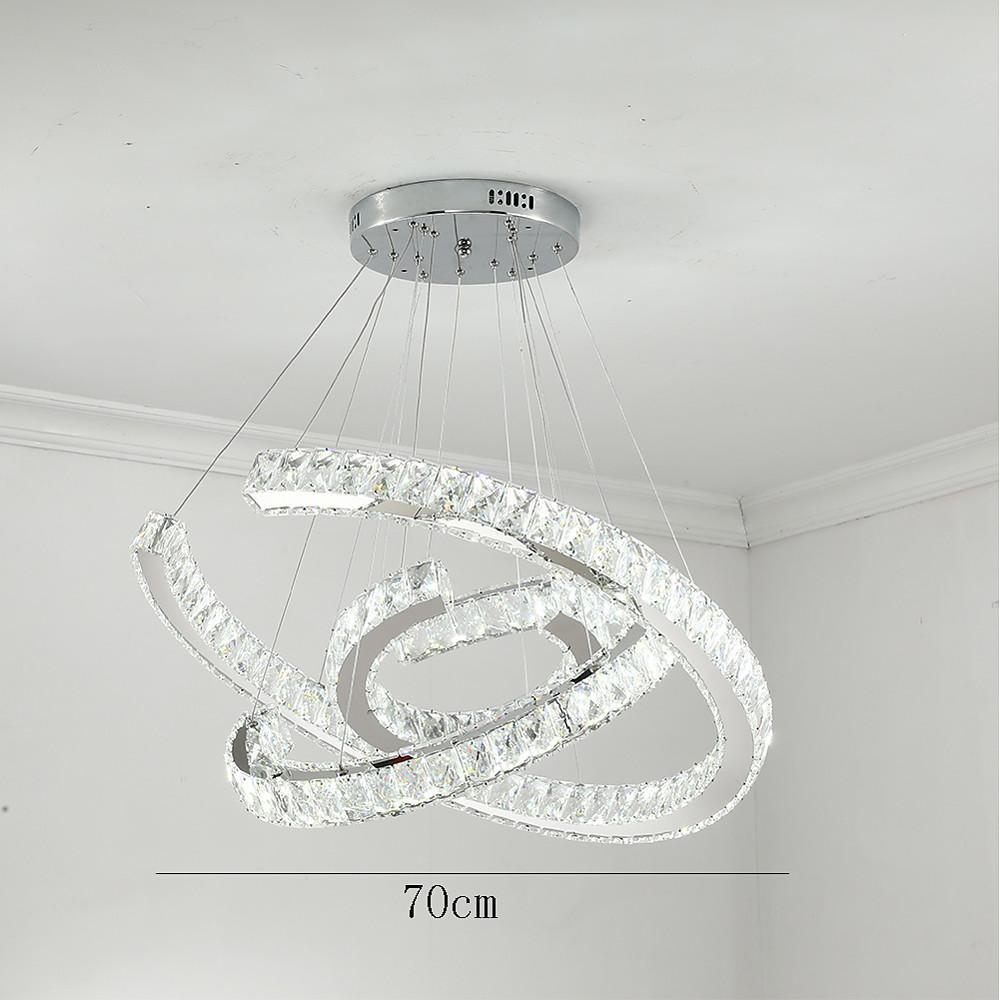 Crystal Wave Chandelier — Stainless Steel, 3-Light LED, 24" Wide, Adjustable 39" Cord