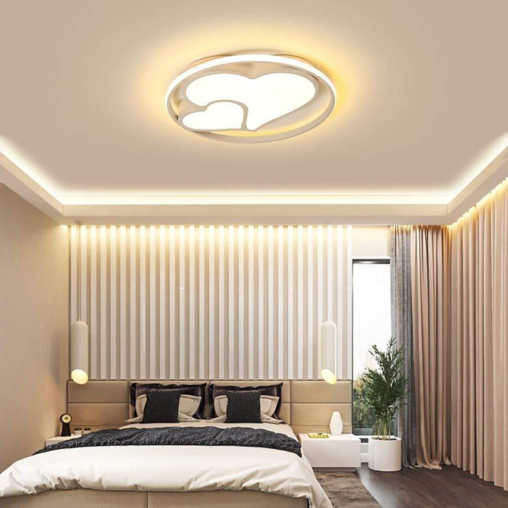 Modern Heart-Circle Flush-Mount Ceiling Light — Dimmable LED, Remote Control, Black or White