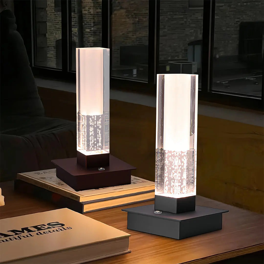 Modern Cordless Square Table Lamp with Dimmable LED - Bubble Design for Nightstands Luxe