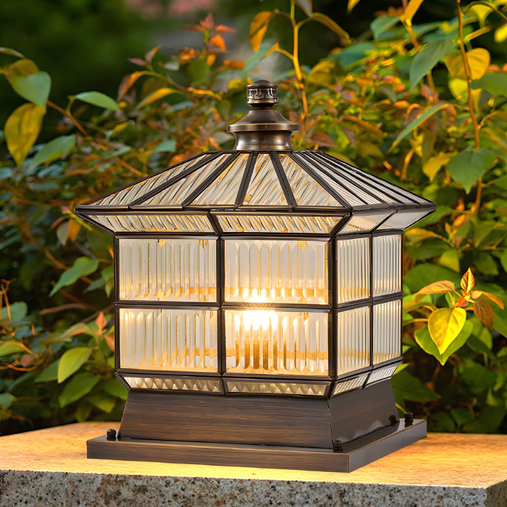 square bronze hardwiredsolar pillar lamp fence post light with three step dimming