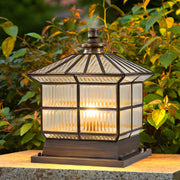 square bronze hardwiredsolar pillar lamp fence post light with three step dimming
