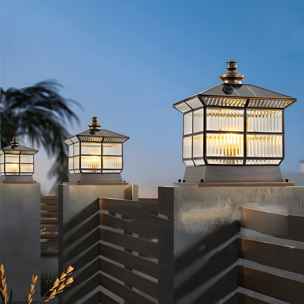 square bronze hardwiredsolar pillar lamp fence post light with three step dimming