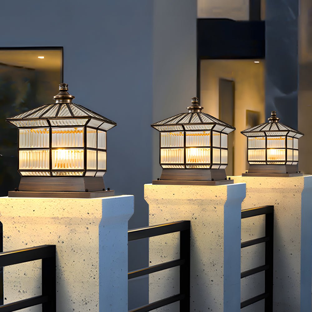 square bronze hardwiredsolar pillar lamp fence post light with three step dimming