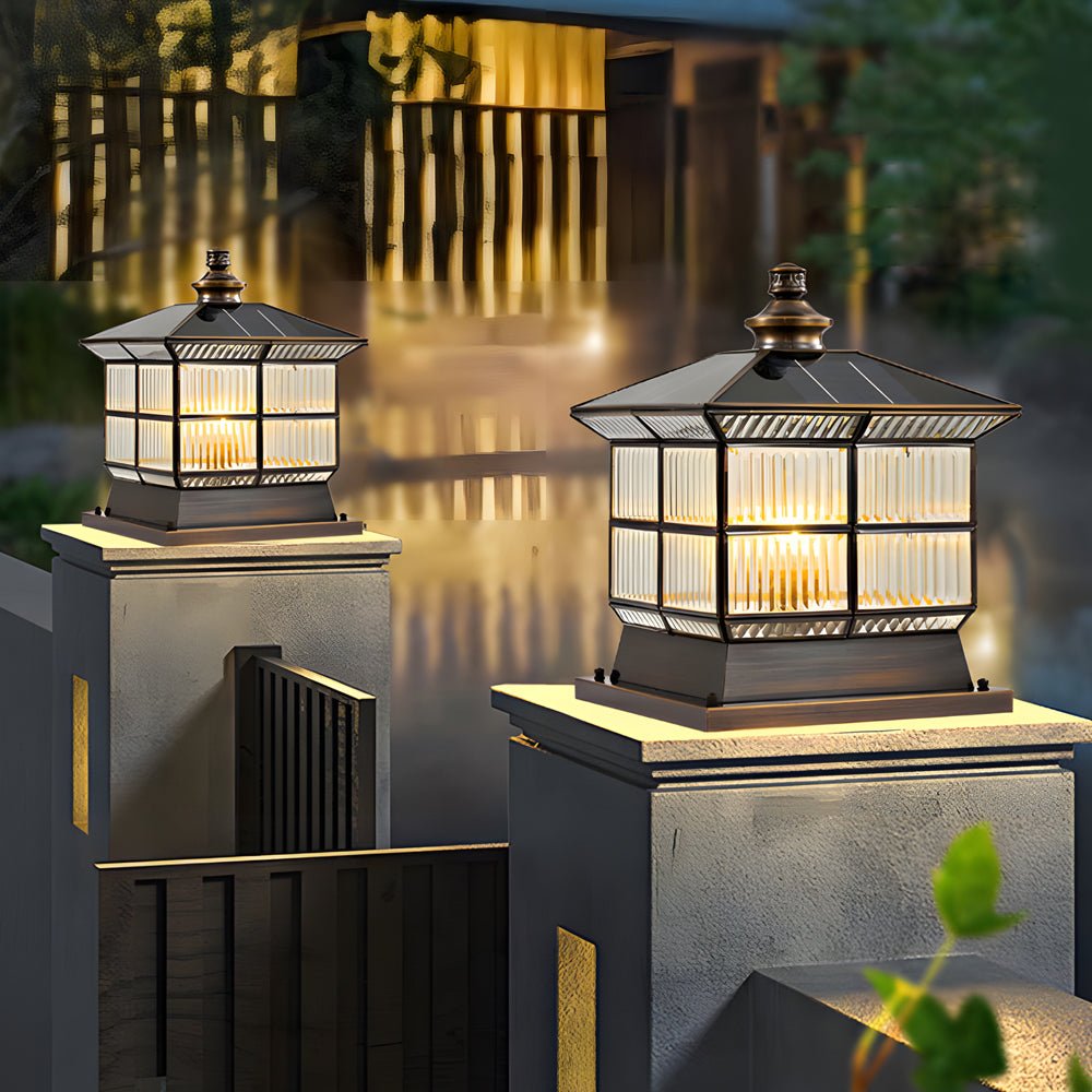 square bronze hardwiredsolar pillar lamp fence post light with three step dimming