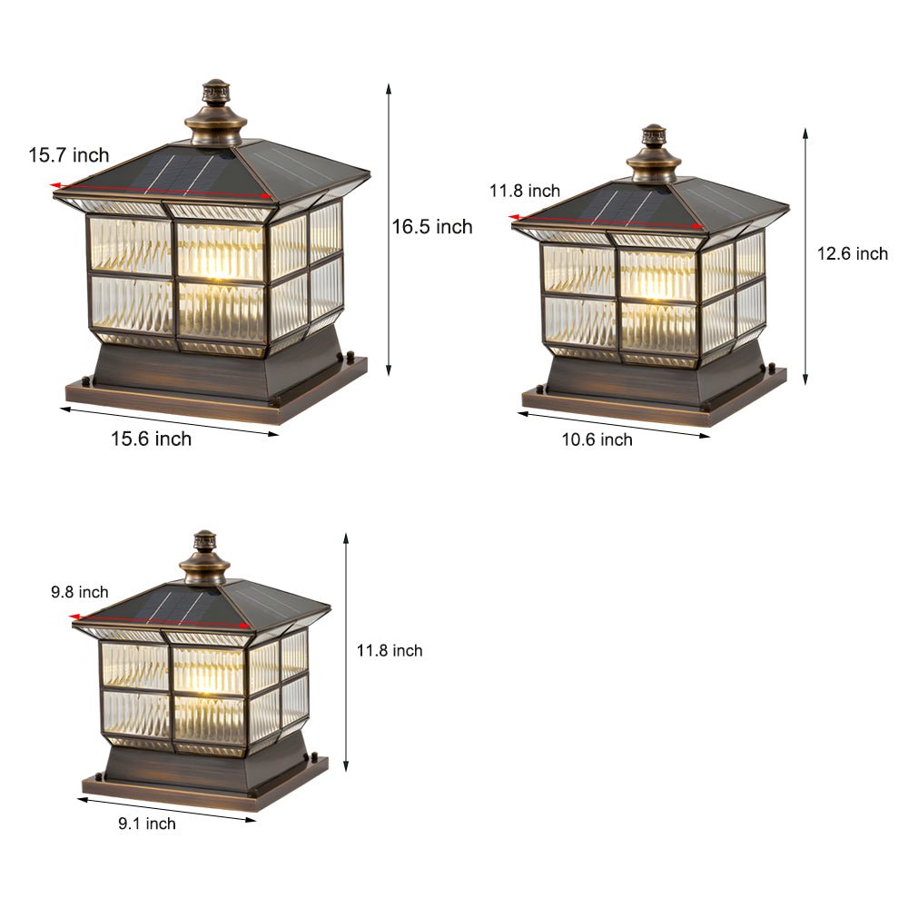 square bronze hardwiredsolar pillar lamp fence post light with three step dimming