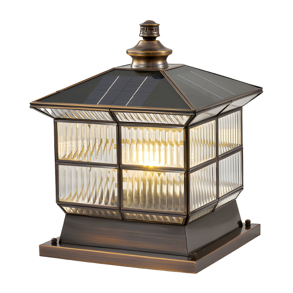 square bronze hardwiredsolar pillar lamp fence post light with three step dimming
