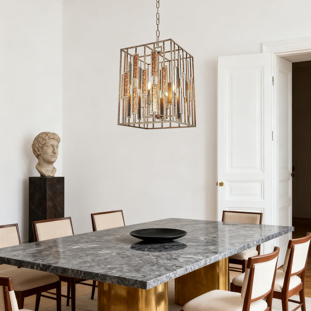 Open Frame Vintage Pendant Light — Aged Brass Metal, Clear Glass, E12, 17.72" Adjustable