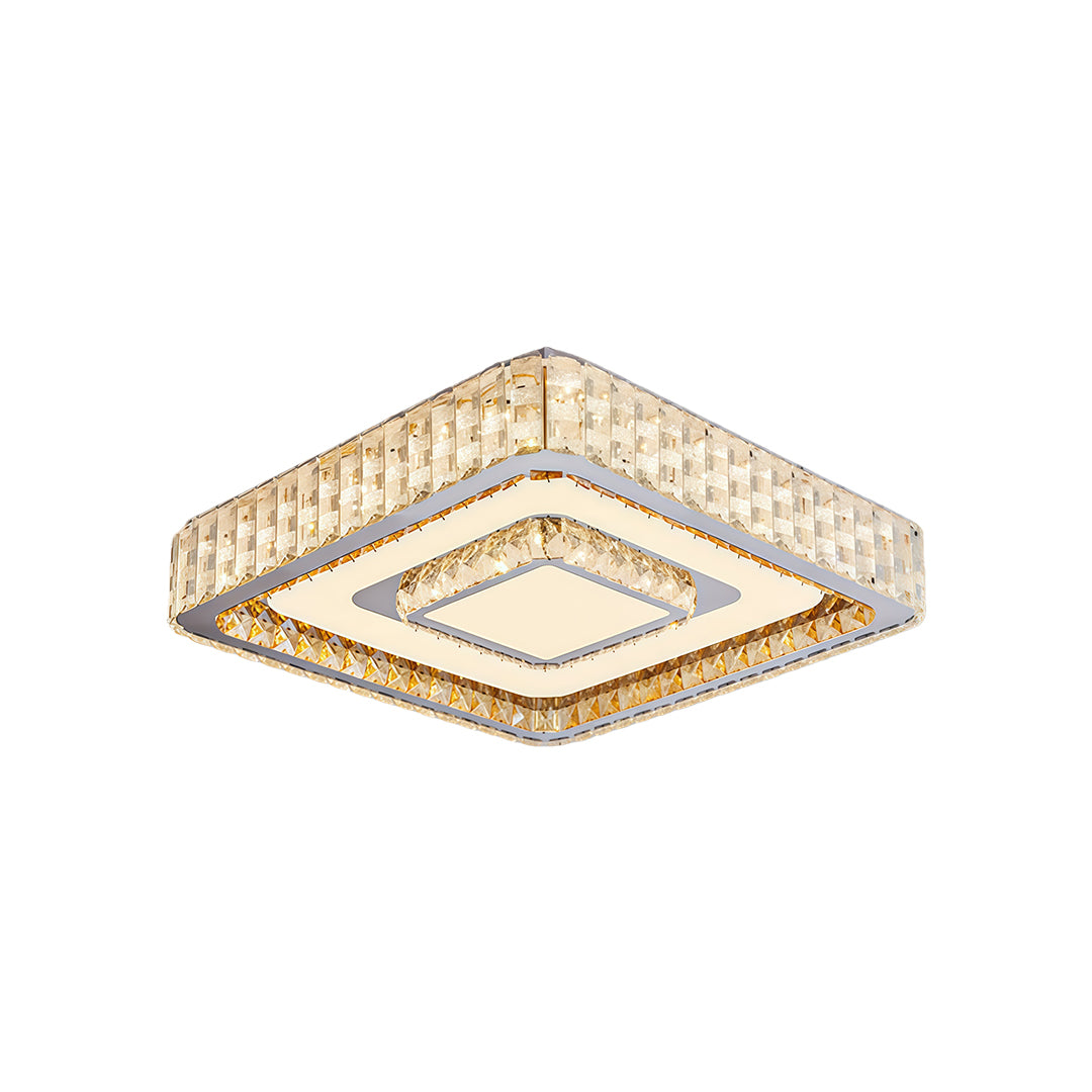Modern Crystal Flush-Mount LED Light — Chrome Steel, 3-Step Dimming, Round/Square/Rectangle, 6 Sizes
