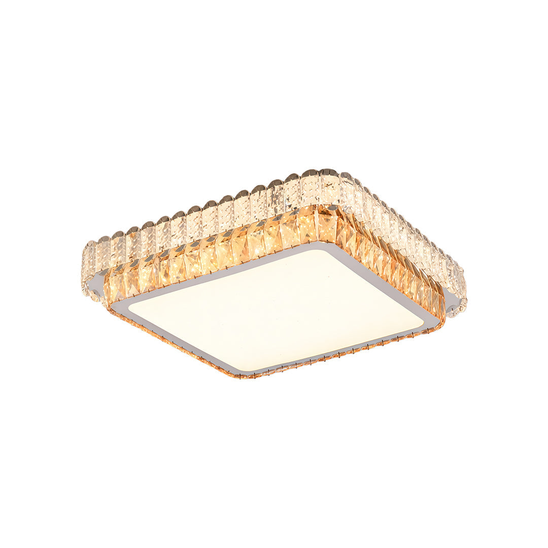 Minimalist Crystal LED Flush-Mount — Chrome Steel, Round/Square/Rectangle, 3-Step Dimming (3000K/4500K/6000K)