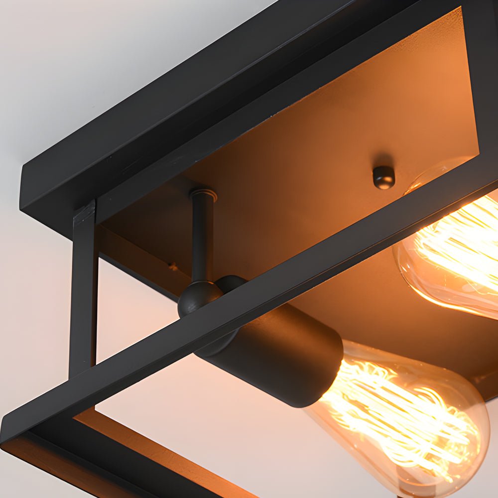 Square Iron Outdoor Flush-Mount Ceiling Light — Black, Rustic Farmhouse, E27, 4W