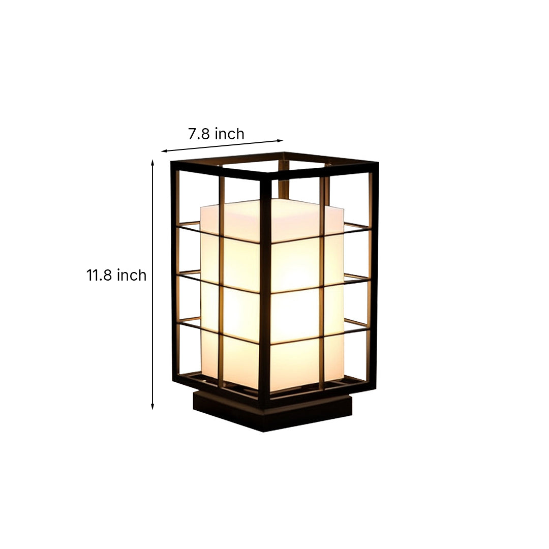 Square Japanese Outdoor Bollard Lantern — Stainless Steel & Acrylic, 10W LED, 3000K, IP65, 11.81" Hardwired