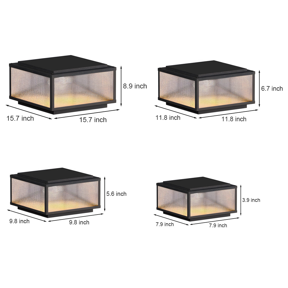 Square Modern Outdoor Pillar Light — Die-Cast Aluminum & Tempered Glass, Solar or Hardwired, LED 3000K, IP65 Weatherproof