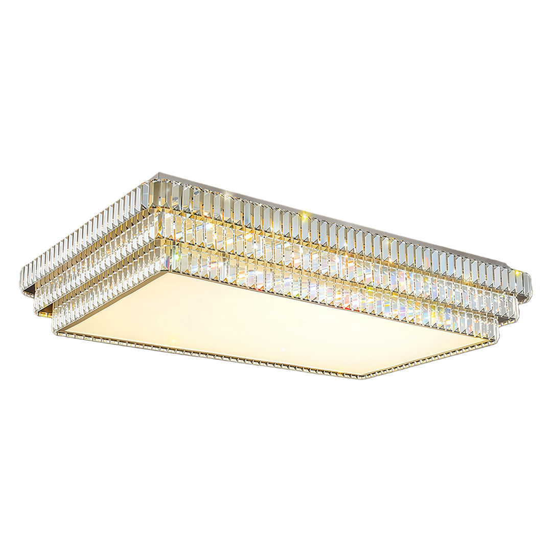 Crystal LED Flush-Mount Light — Chrome Steel, Full-Spectrum Eye-Protection, 3-Color Dimming, Round or Rectangular