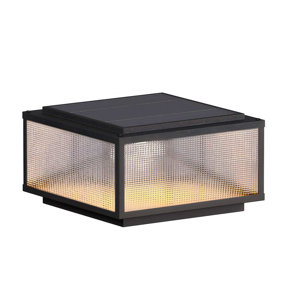 Square Modern Outdoor Pillar Light — Die-Cast Aluminum & Tempered Glass, Solar or Hardwired, LED 3000K, IP65 Weatherproof