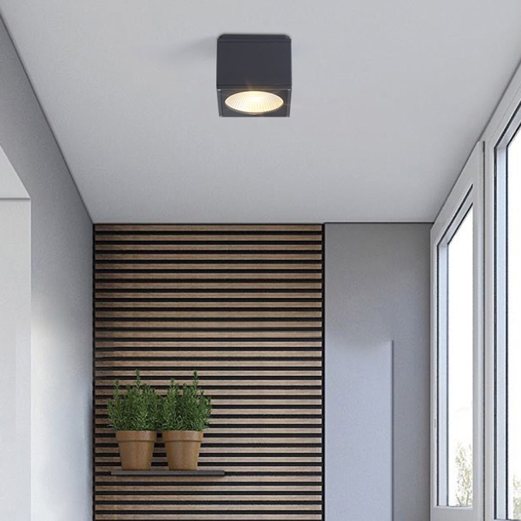 Square LED Surface-Mount Downlight — Die-Cast Aluminum, IP54 Waterproof, 3000K Warm White, Hardwired